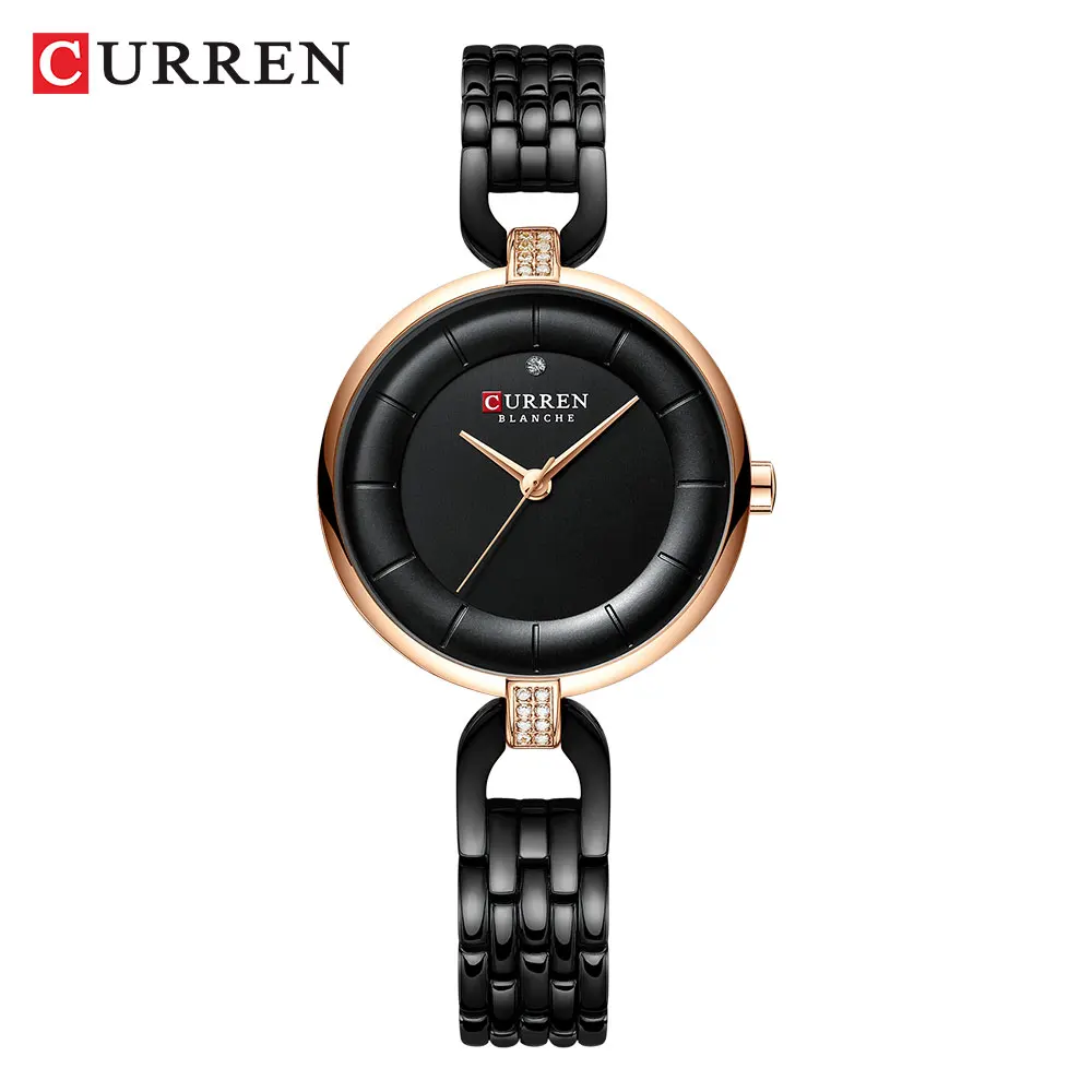 CURREN Роскошные Брендовые женские часы Новые Модные Повседневные кварцевые часы женские водонепроницаемые женские черные наручные часы Relogio Feminino - Цвет: black watch