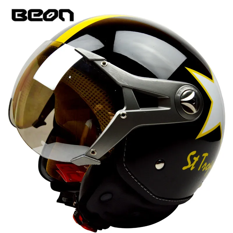 BEON 120, модный шлем, мотоциклетный шлем, половина лица, четыре сезона, casco moto beon, шлемы, capacete, полушлем, электрический велосипед - Цвет: black yellow star