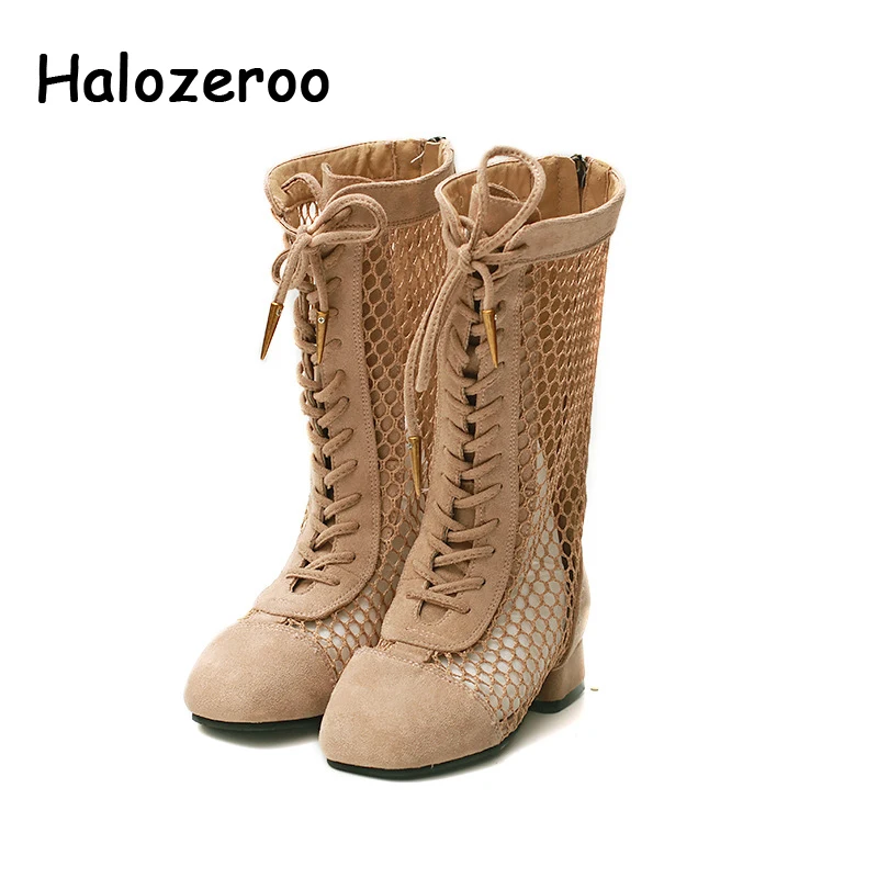 

Spring Baby Girls Knee High Boots Children Mesh Shoes Kids Brand Black Shoes Gladiator Sandals Casual Fashion Martin Boots 2019