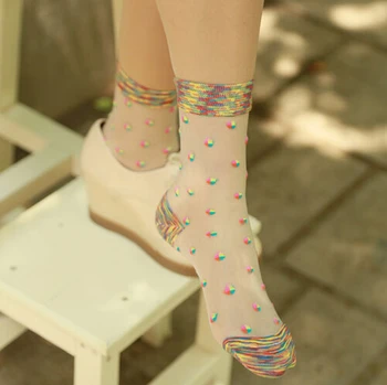 

24pcs=12pair women girl ICHIDECA sexy beautiful cool crystal glass silk multicolour flower Jacquard summer summer socks 12pair