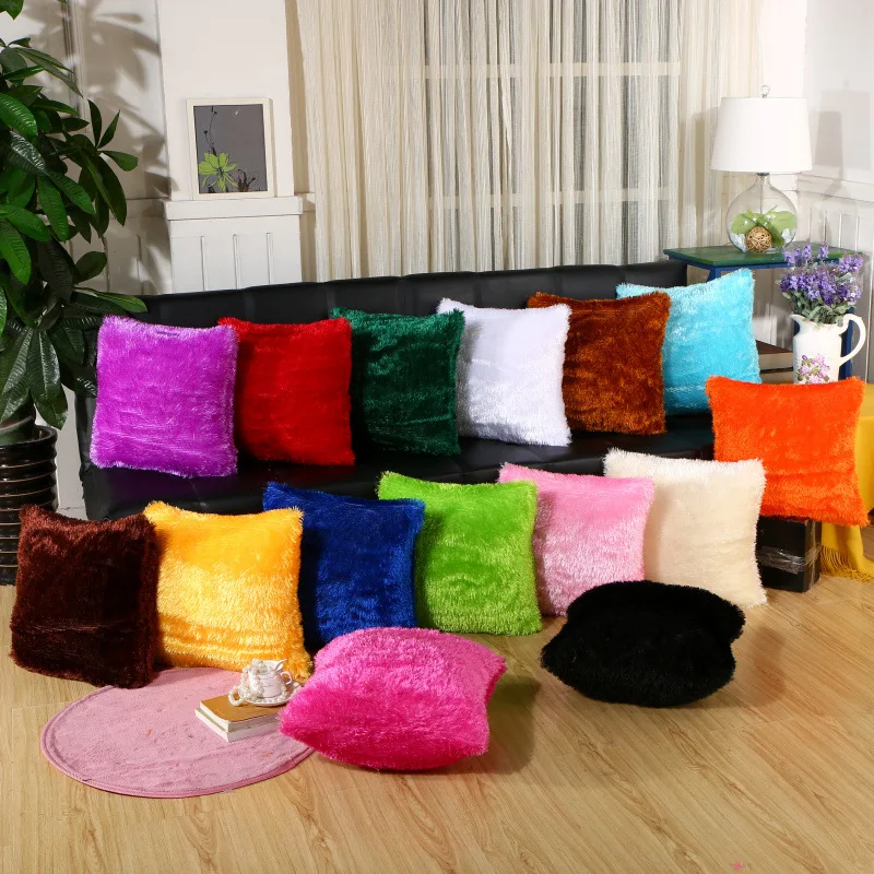 

40*40cm Solid Short Plush Colorful Shaggy Plush Cushion Cover Warm Throw Pillow Case Home Chair Seat Decorative Pillows