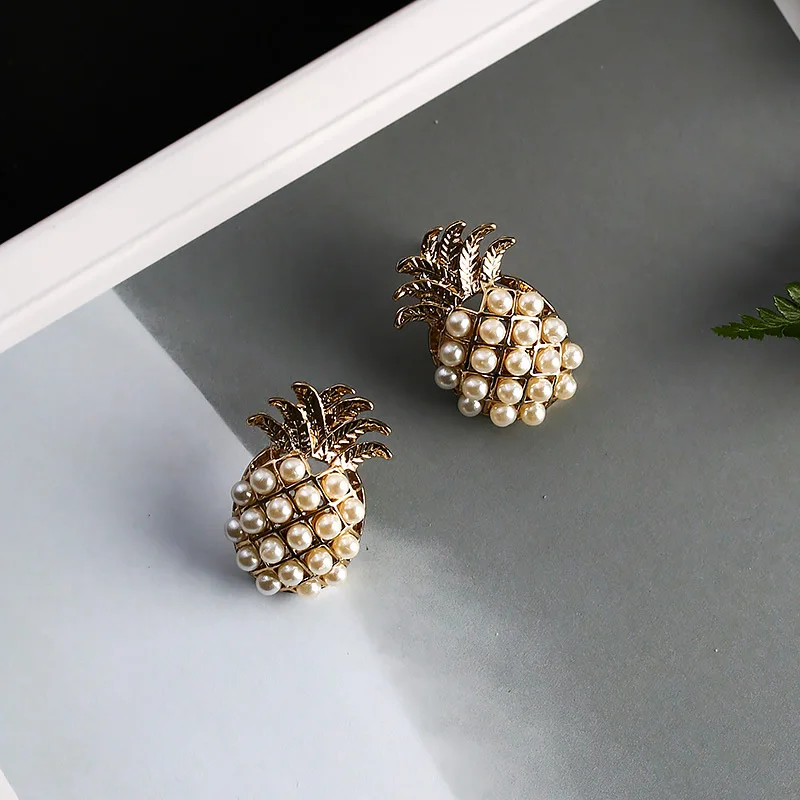 AOMU, милые серьги-гвоздики с искусственным жемчугом, 3D сережки в виде ананасов для женщин, винтажное массивное ювелирное изделие, Мода, Brinco