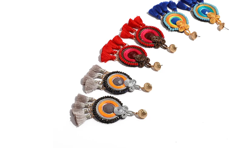 AYAYOO Statement Dangle Tassel Earrings Beaded Bohemian Women Long Red Fringe Earrings Hanging Handmade Fashion Jewelry  (5)
