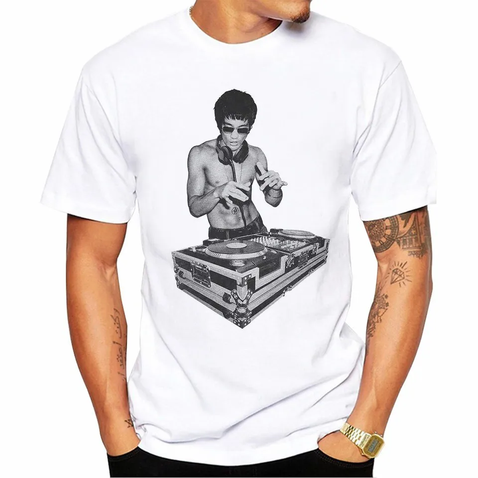 

T Shirt Men Hip Hop DJ Bruce Lee Men T-Shirt Short Sleeve Casual Tops Hipster Streetwear Print Male Fashion T Shirts Funny Tees
