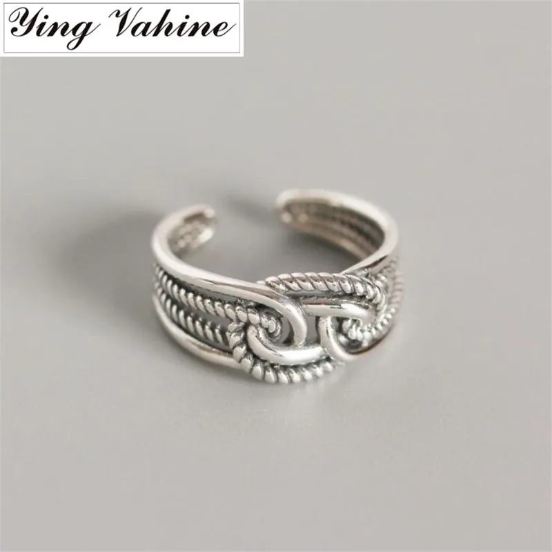 

ying Vahine Korean Style 100% 925 Sterling Silver Original New Design Mix Knitted Open Rings for Women