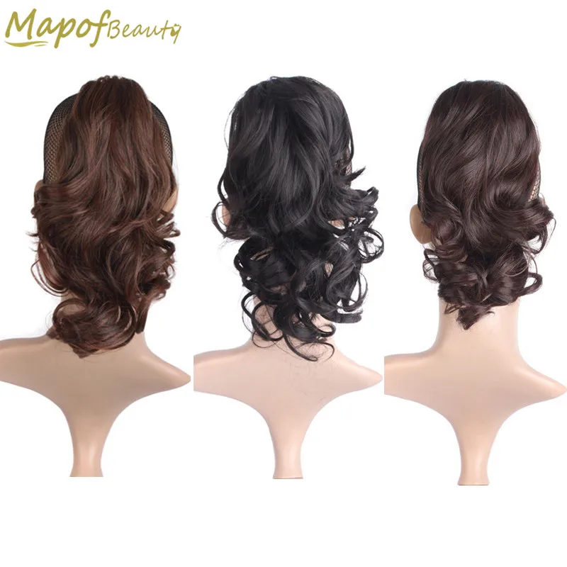 

MapofBeauty Short Curly Gripper Ponytail in one piece Synthetic Hair Extensions black brown 3 color Heat Resistant hair