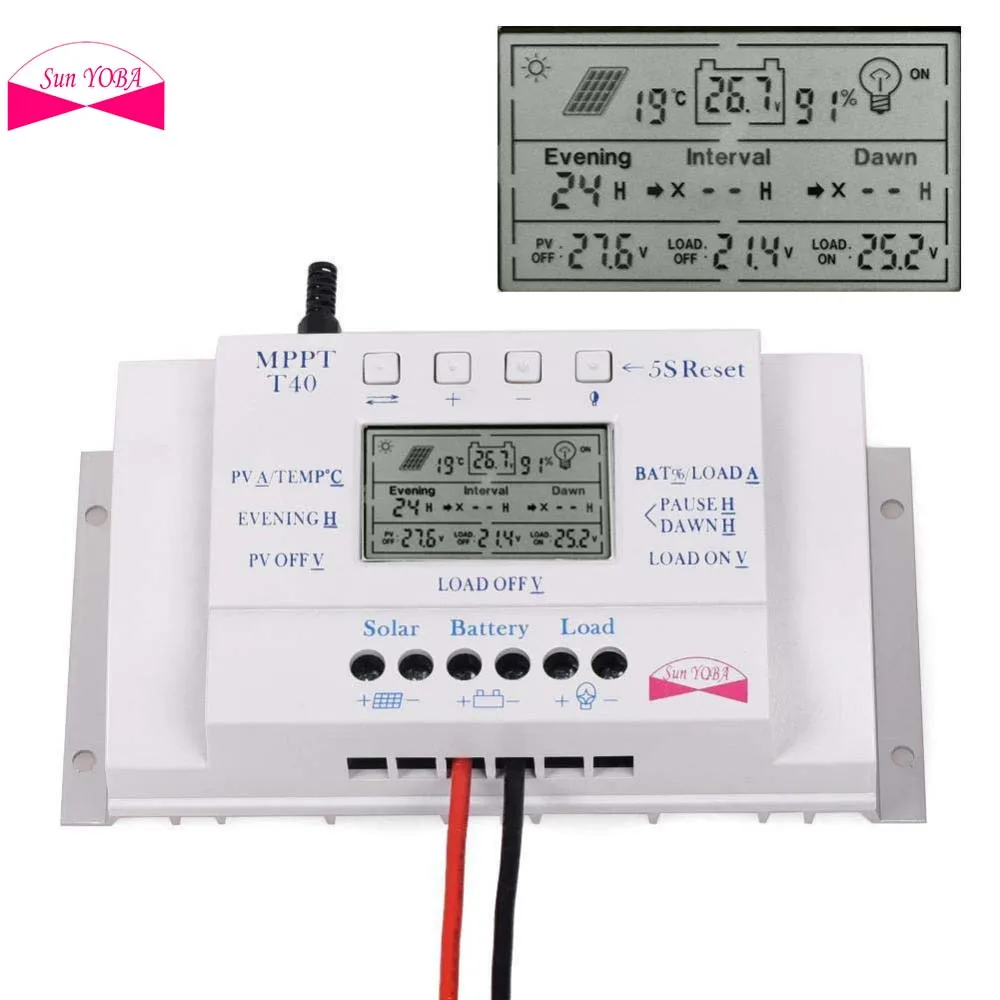 LCD 40A 12V/24V MPPT Streetlight Three-time Solar Charge Controller with 5V USB Display Charger | Обустройство дома