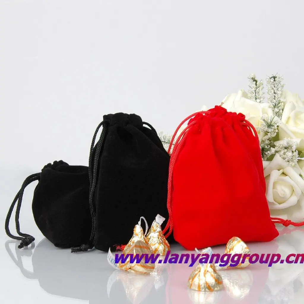 Black Red Jewelry Pouches Velour Velvet Gift Bags Wedding Favors 12pcs