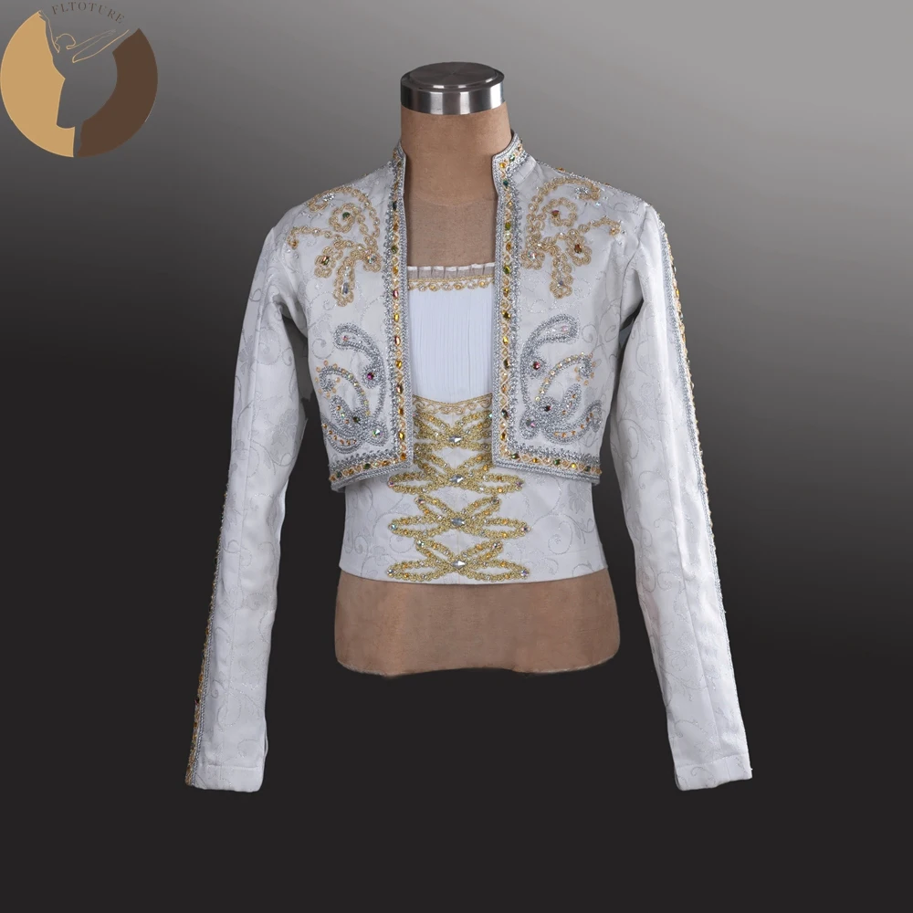 FLTOTURE BLM009 Professionele Man Tuniek Witte Kleur Met Goud Zilver Decoratie Ballet Concurrentie Prins Kostuums Jongen Jas