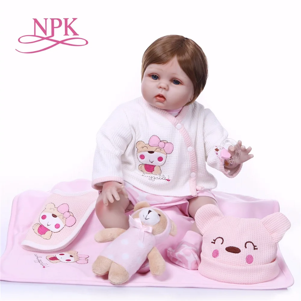 NPK 55 см новый дизайн розовый медведь виниловая Кукла младенец игрушка для девочек