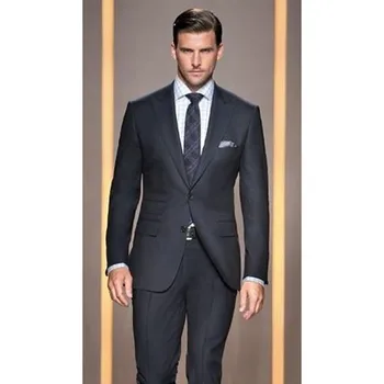 

New Arrival Custom Made Black Groom Tuxedos Peaked Lapel Wedding Suits For Men Two Piece Mens Suits Slim Fit