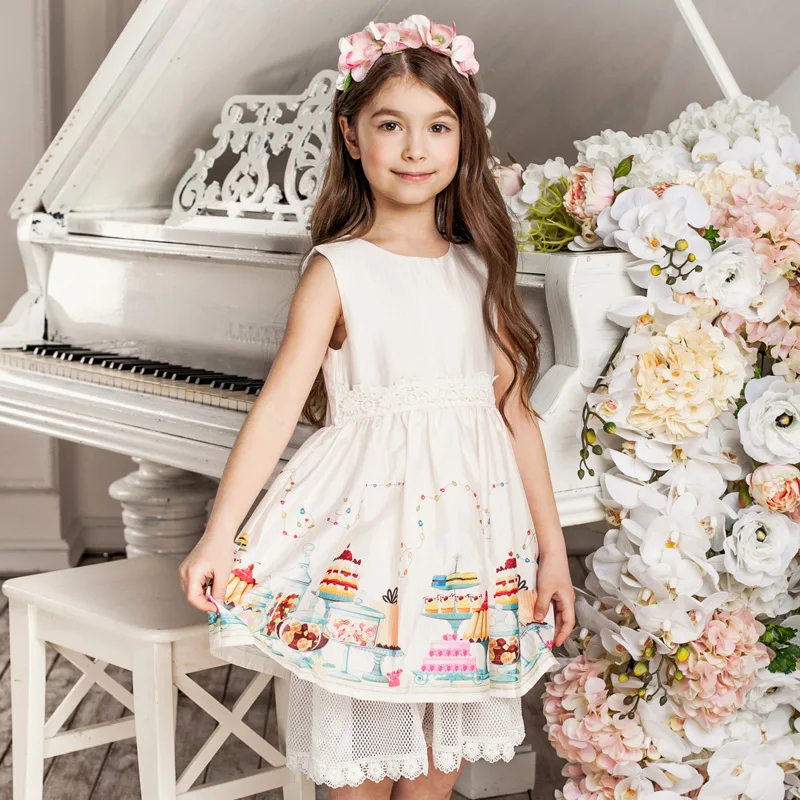 Детское летнее платье для девочек коллекция года, кружевное платье принцессы для маленьких девочек праздничная одежда Детские платья с принтом для дня рождения для девочек возрастом от 3 до 10 лет