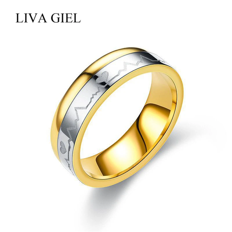 New Titanium Steel Ring for Women/Men ECG Love Pattern Stainless Couple Rings Fashion Gold Color Gift Jewelry | Украшения и