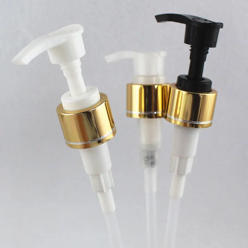 

R24/410 Closure Non Spill Lotion Pump With Gold Aluminum Collar For Bottle Container Metal Liquid Soap Pump Cosmetic Dispenser