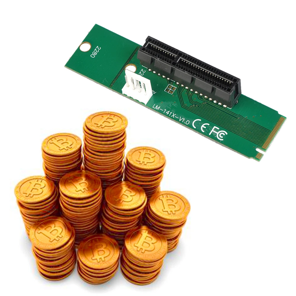 M.2 NGFF SSD Male to PCI-e Express 4X Female Converter Adapter Card with 4pin power Supply Cable for BTC Mining