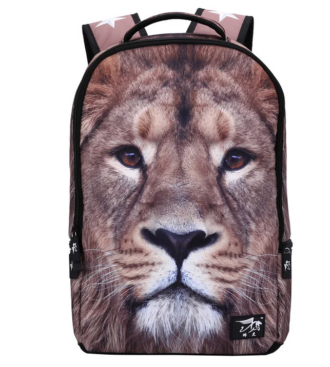 18 Inch Men Women Backpacks 3D Animals Backpacks Lions School Bag For