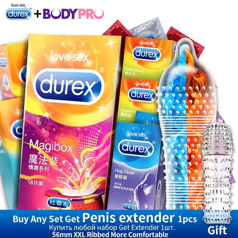 Durex Condoms XXL 56mm Magibox Pleasuremax Cock Sleeve Natural Latex Ribbed Sporal Strawberry flavor Condoms Sex Toy for Men 1