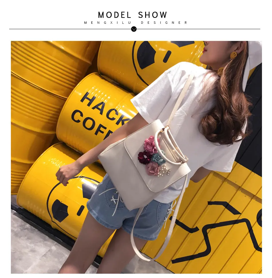 MENGXILU, брендовый кожаный женский рюкзак, японский и корейский стиль, тренд, трехмерный цветок, сумка на плечо, Mochila Feminina