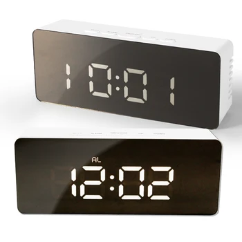 

LED Mirror Alarm Clock Night Lights Thermometer Wall Clock Lamp Square Rectangle Multi-function Desk Clocks