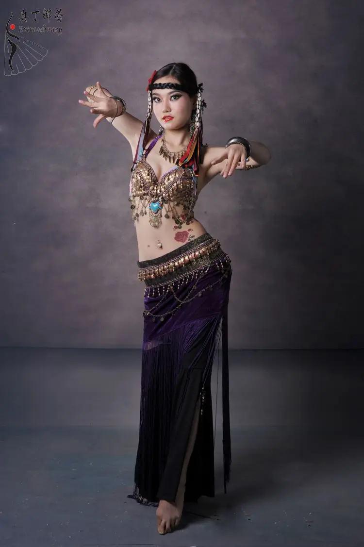 Этнический живота танцевальный костюм для сцены представление плюс размер этнические костюмы для танца живота - Цвет: purple