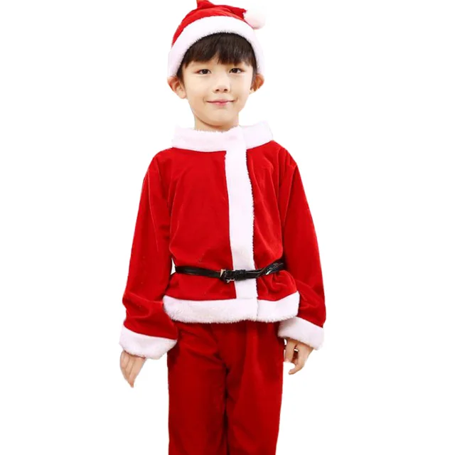 2 To 10 Years Christmas Costume Santa Claus Red Dress With Cloak Cosplay Children Clothing For Boys And Girls 1