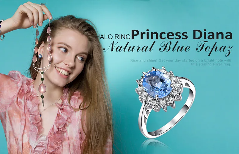 Jewelrypalace Принцесса Диана Уильям Kate 2.3ct Природный Голубой топаз Обручение Halo Кольцо стерлингового серебра 925 Красивые ювелирные изделия Модные