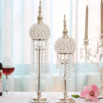 

Europe Silver-plated Candlestick Wedding Table Centerpiece Decoration Candlestand Modern Fashion Crystal Candle Holders WZF190