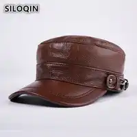 SILOQIN New Winter Men's Leather Hat Thicker Warm Genuine Leather Military Hats Snapback Brands Cowhide Caps For Men Women Bone