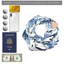 Женский двухслойный потайной карман на молнии бесконечный петлевой шарф бохо стиль Цветочный геометрический полосатый принт контрастный цвет W