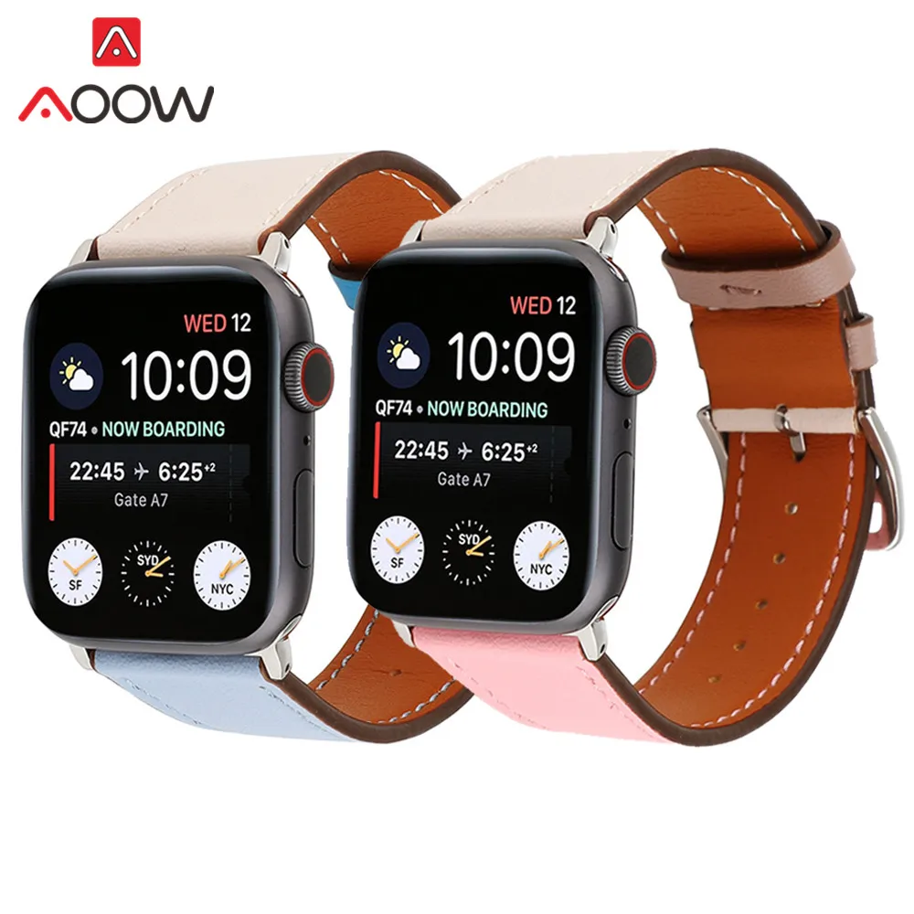 

Genuine Leather Watchband for Apple Watch 38mm 40mm 42mm 44mm Correa Single Tour Circle Bracelet Band Strap for iwatch 1 2 3 4