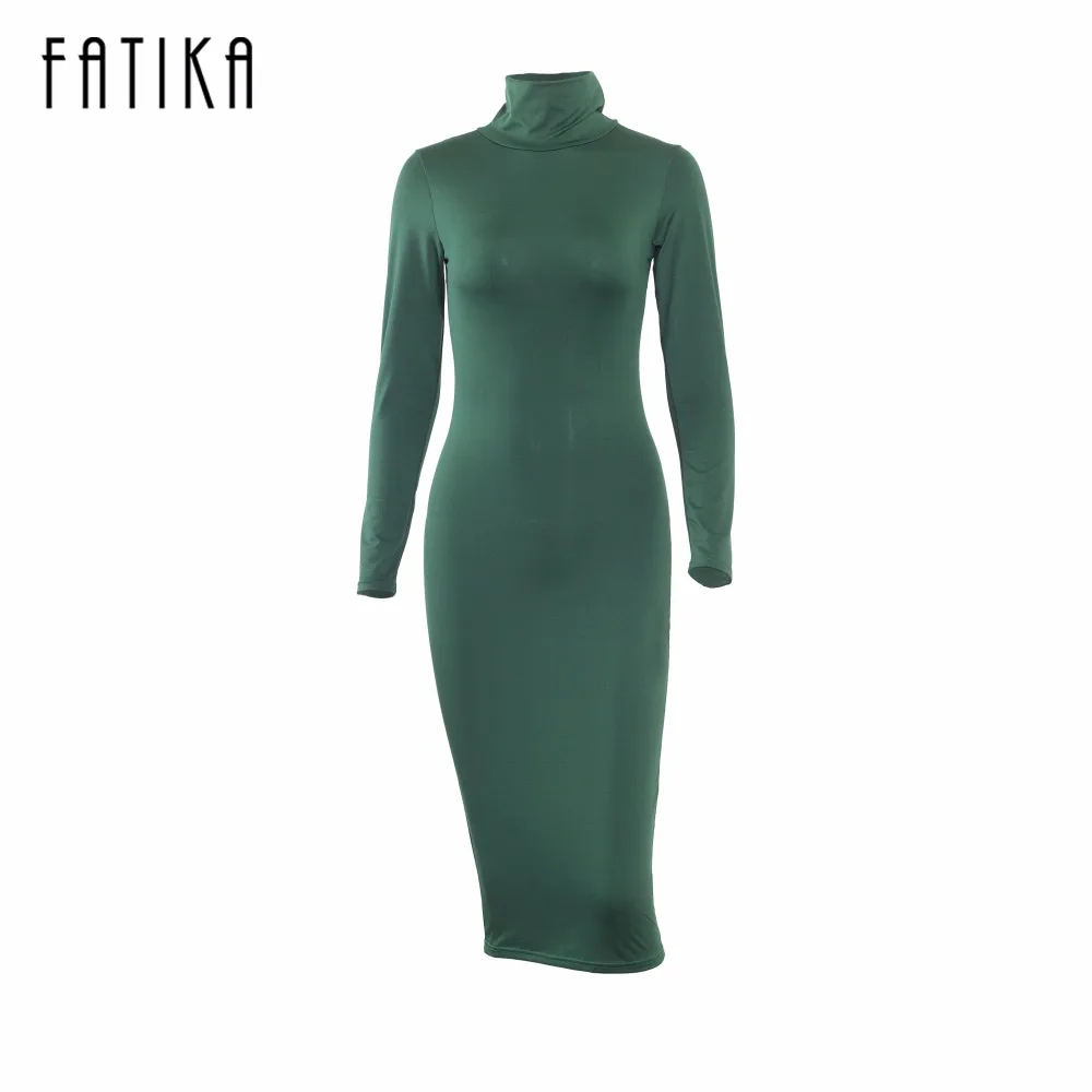 

FATIKA Sexy Club Party Women Trutleneck Dresses Long Sleeve Soild Elegant Casual Midi Spring Black Office Vestidos De Fiesta