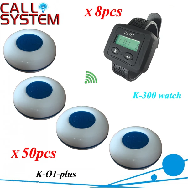 

Special Discount, Wireless Waiter Service Paging Calling System calls for Tea House (8pcs Watch and 50 bells), DHL Free Shipping