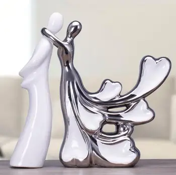 

ceramic white silver lovers girl lady figurine home decor crafts room decoration handicraft ornament figurine wedding decoration