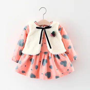 

BibiCola newborn baby girls clothing sets spring autumn toddler faux fur vest+dress 2pcs cotton suits for boys infant clothes