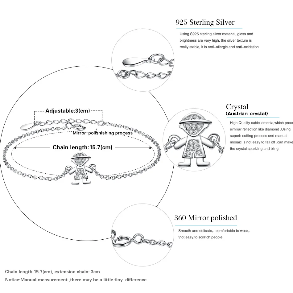 Милый Ретро Кулон, Мальчик, Стерлинговое Серебро 925, Браслеты с Брелоками для Девочек/Мальчиков, Браслеты, Браслеты с Австрийскими кристаллами, женские, мужские