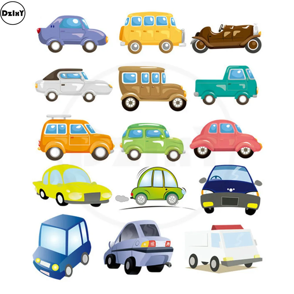 

Cartoon Vintage Cars Thermal Stickers Heat-Sensitive Patches Iron on PVC Transfers Eco-Friendly Kid Appliques for Clothes @T-153