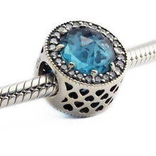DIY подходит Pandora шармы браслеты сияющее сердце бусины с голубой кристалл стерлингового серебра 925-ювелирные изделия