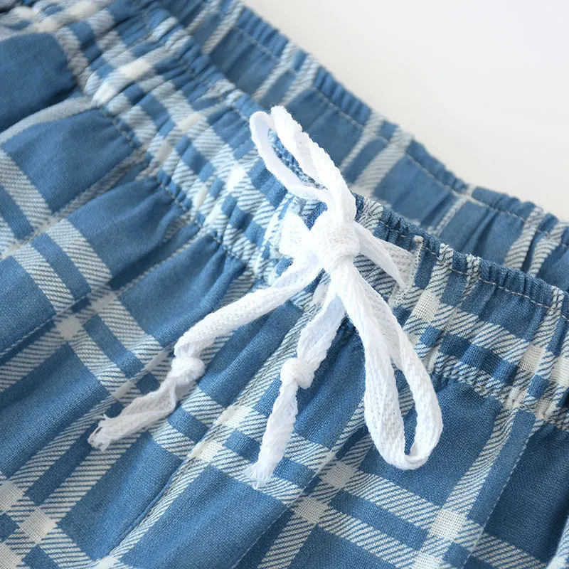 Летние мужские плюс размер свежие клетчатые тонкие хлопковые двухслойные хлопковые Пижамные шорты с эластичной резинкой на талии ночные шорты