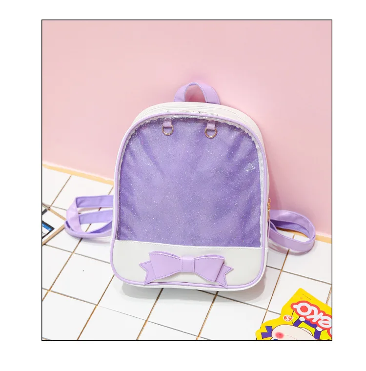 MSMO Kawaii Transparent Heart Window Lolita Student School Bag Backpack Candy Color Lovely Ita Bag Sweet Cute Girls Gift