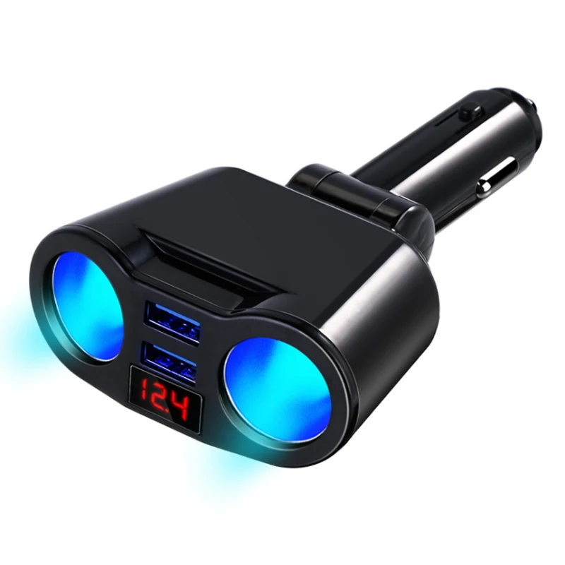 

Rotatable 5V 3.1A Car Dual USB Charger With 2 Car Lighter Slot Display Charging Voltage Current For iPhone XS MAX Samsung S10