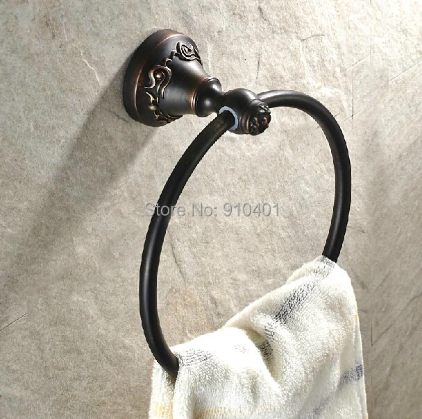 

Hot Sale Wholdsale And Retail Promotion Oil Rubbed Bronze Flower Carved Wall Mount Towel Rack Holder Round Towel Ring