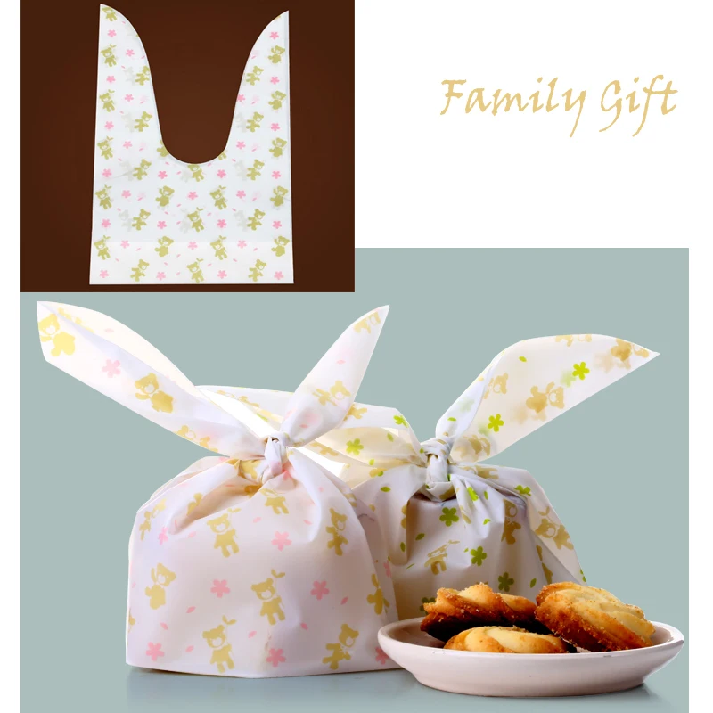 10-100Pcs Cute Rabbit Ear Cookie Candy Bag Plastic DIY Gift jewelry Bags ES 