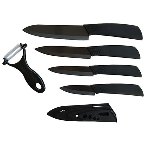 Кухонные ножи, набор керамических ножей 3, 4, 5, 6 дюймов+ Овощечистка, циркониевый черный набор поварских ножей, четыре цвета, нож для очистки овощей, для приготовления пищи - Цвет: Black