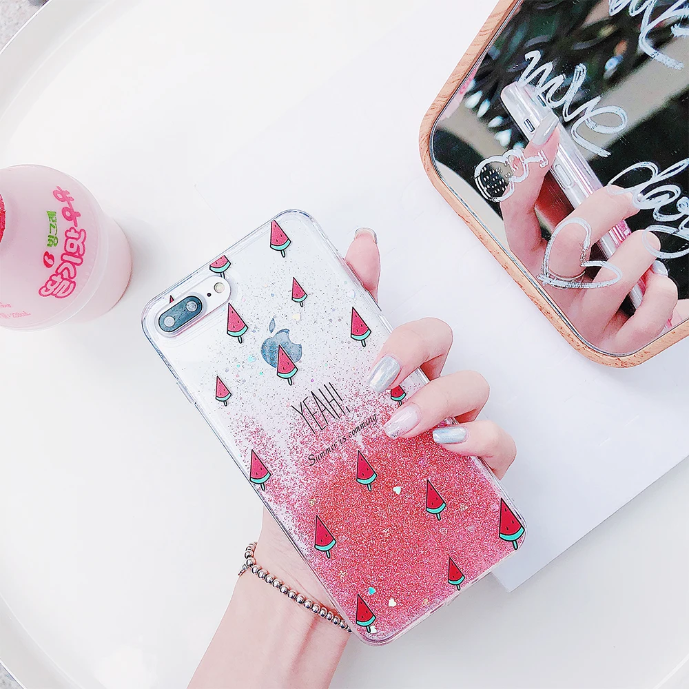 Ascromy For iPhone 7 Case Glitter Strawberry Watermelon Silicone Cover For iPhone XS X 8 Plus 6 6S 7plus 8plus Coque Accessories (7)