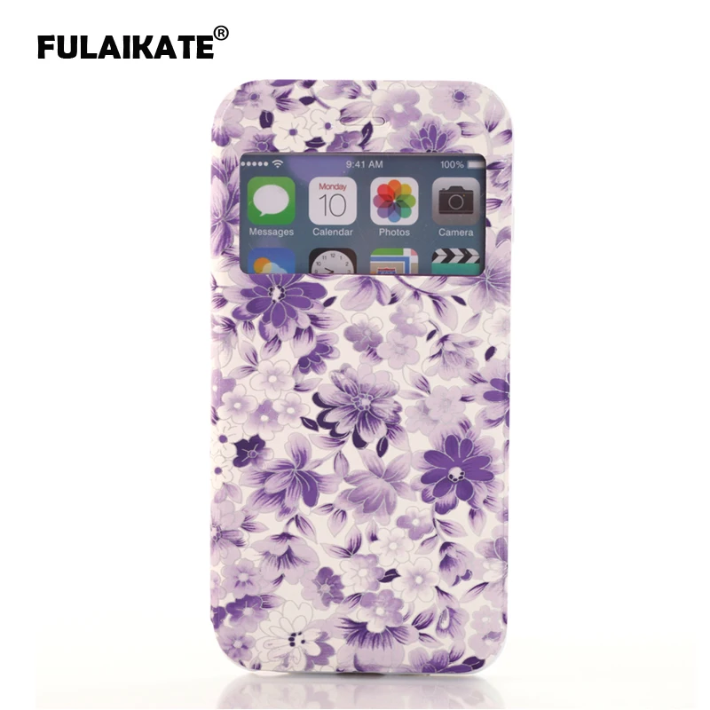 Fulaikate росписью цветок флип чехол для iPhone 6 plus задняя крышка окна стоят кобуру iPhone6s