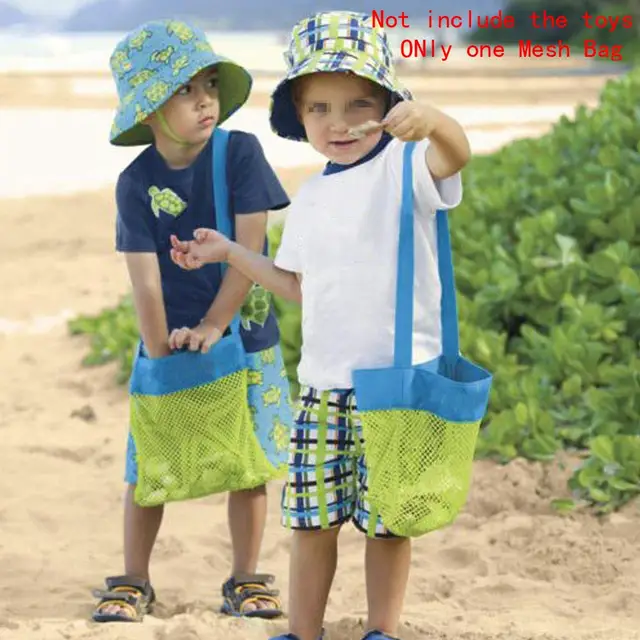 hot selling beach mesh bag children seashell collecting bags toys tote green blue