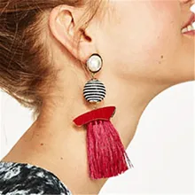 L&H Bohemia Handmade Tassel Earrings Vintage Long Statement Imitation Pearl Stripe Ball Drop Earrings For Women Fashion Jewelry gray black long stripe cloth drop earrings