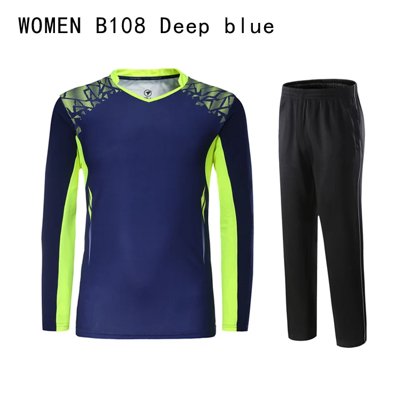 Мужские/wo мужские рубашки для бадминтона с длинным рукавом, настольного тенниса/тенниса, мужская тренировочная одежда 108A - Цвет: Women B108 Deep blue