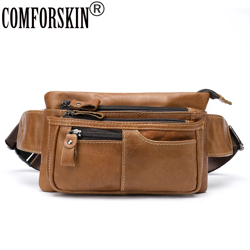 COMFORSKIN Money Phone Belt Мужская многофункциональная Дорожная сумка из натуральной кожи винтажная мужская сумка-мессенджер Hip Bum поясная сумка