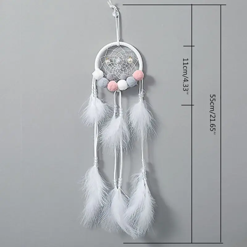 

Dream Catcher With Feathers Plush Balls Wind Chime Wall Hanging Ornaments Handmade Dreamcatcher Home Bedroom Decoration Craft